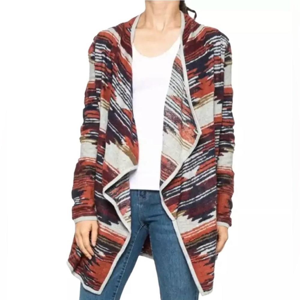 Lucky Brand Aztec Drape Cardigan, Size Large, Navy Combo, Tribal Bohemian Cozy